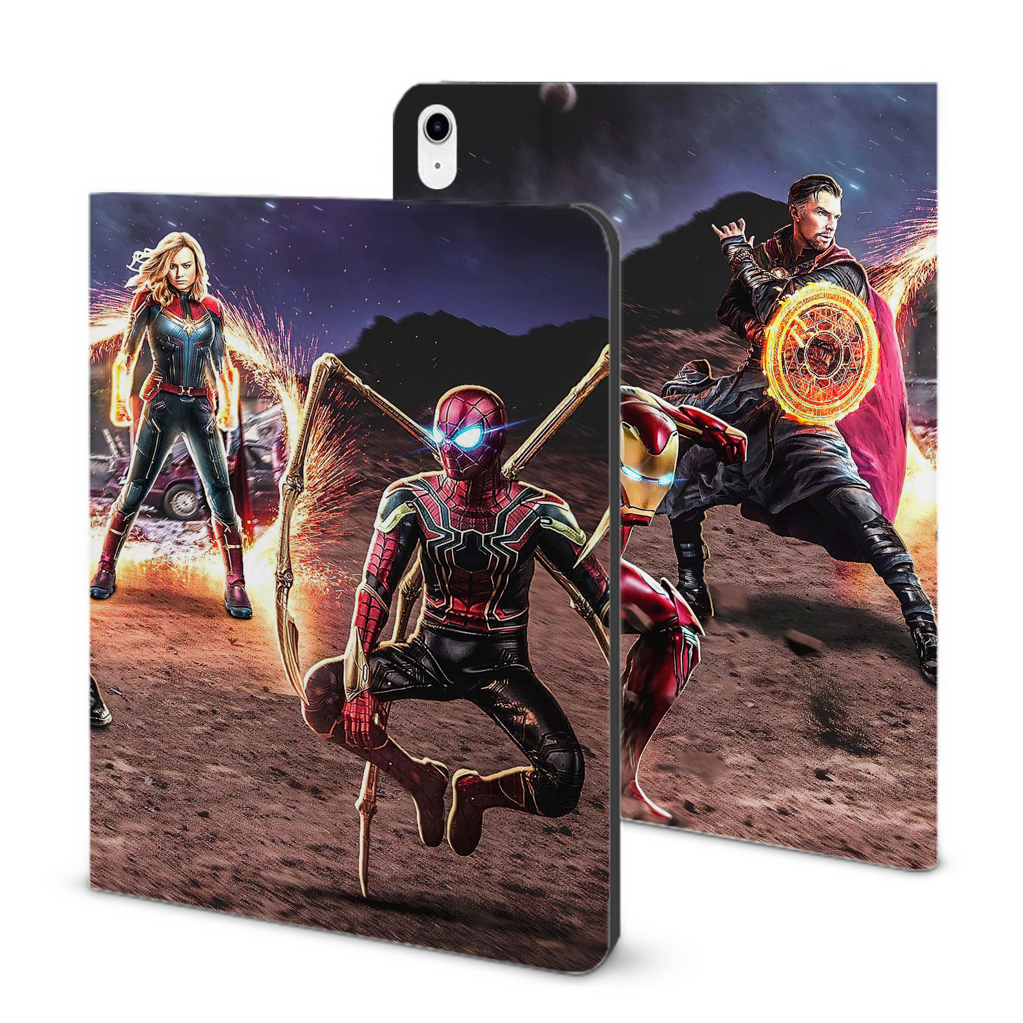 （画像用） アベンジャーズ The Avengers IPad ケース ブック型 PUレザー TPU 耐衝撃 軽量 薄型 ペン収納なし 全面保護 IPad 各モデル対応